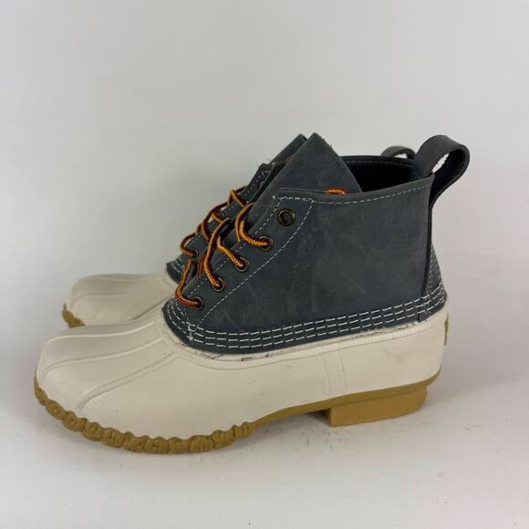 L.L. Bean Ankle Duck Boots Women's 9 Ivory Gray Leather Lace Up Round Toe Casual - Picture 5 of 10